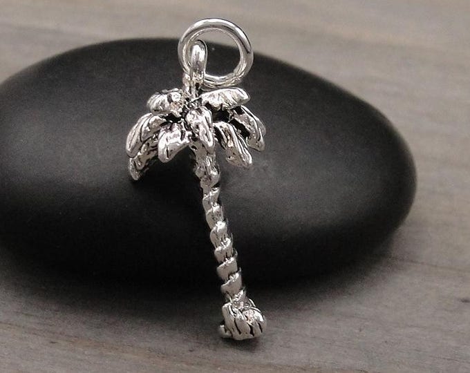 Silver 3D Palm Tree Charm, Palm Tree Pendant, Tropical Charm, Beach Charm, Hawaiian Charm, Beach Jewelry