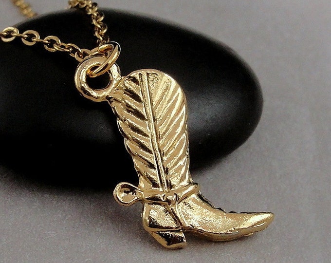 Cowboy Boot Necklace, Gold Cowboy Boots Charm Necklace, Cowgirl Necklace, Western Boot Necklace, Country Western Jewelry, Rodeo Jewelry