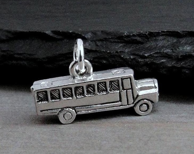 Silver School Bus Charm, 3D School Bus Pendant, School Charm, Bus Driver Charm, Back to School Charm, Bus Driver Gift, Teacher GIft