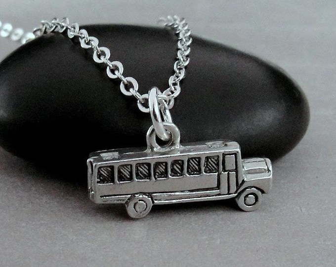 School Bus Necklace, Silver 3D School Bus Charm Necklace, Bus Driver Charm Necklace, School Charm, Back to School Gift, Bus Driver Gift