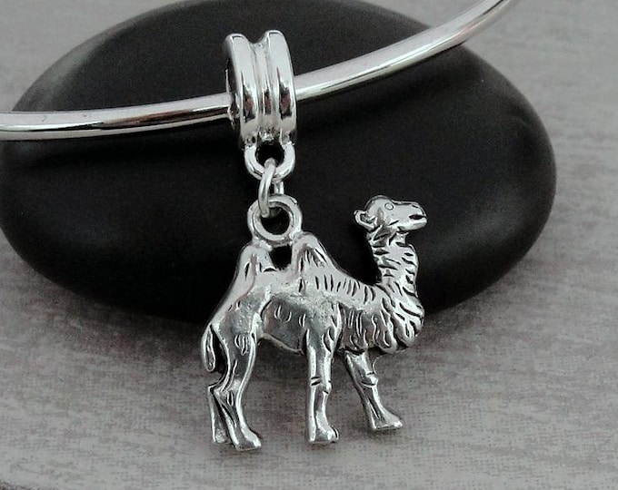Two-Hump Camel European Charm, Silver Bactrian Camel Dangle Charm, Camel Charm with Bail, Camel Dangle Charm, Camel Large Hole Bead