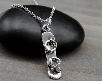 Sterling Silver Snowboard Necklace, 3D Snowboarding Charm, Snowboarder Pendant