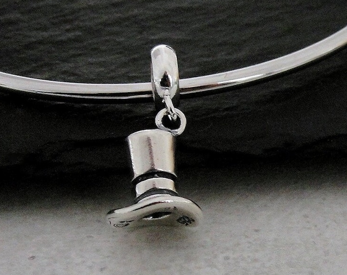 925 Sterling Silver Top Hat Dangle Bead Charm, Top Hat European Charm, Magician's Hat European Charm, Bracelet Charm, Large Hole Bead