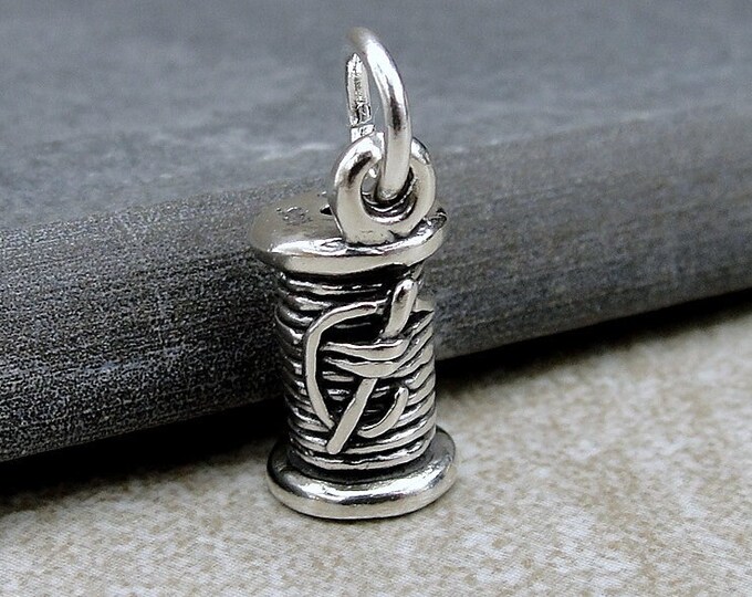 Spool of Thread Charm - Sterling Silver Needle and Thread Charm for Necklace or Bracelet