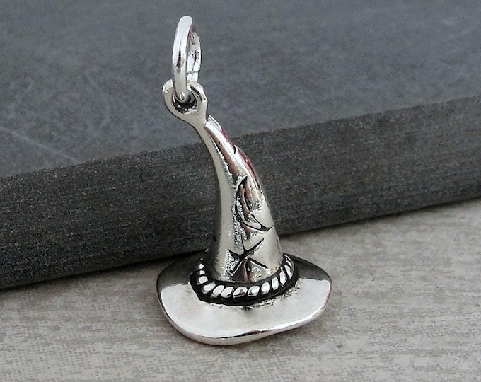 Wizard Hat Charm, Sterling Silver 3D Wizard Hat Charm for Necklace or Bracelet, Witch Hat Charm, Halloween Charm, Warlock Charm Jewelry