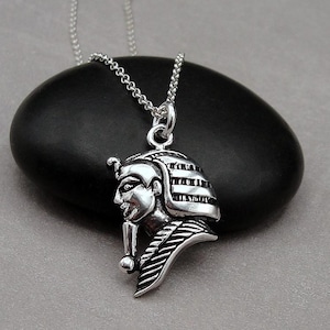 Egyptian Pharaoh Necklace, 925 Sterling Silver King Tut Charm on a Silver Cable Chain, 925 Pharaoh Charm, Egyptian Charm Necklace