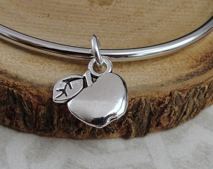 Apple Charm, Silver Teacher Charm for Necklace or Bracelet, Gift for Teacher, Apple Necklace, Apple Jewelry, Teacher Gift Jewelry