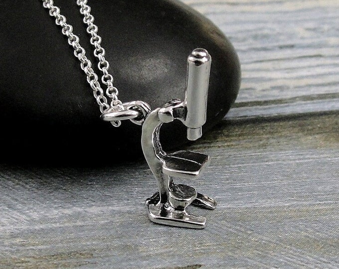 925 Sterling Silver Microscope Necklace, Microscope Charm Necklace, Scientist Research Charm Necklace, Chemistry Biology Charm Necklace