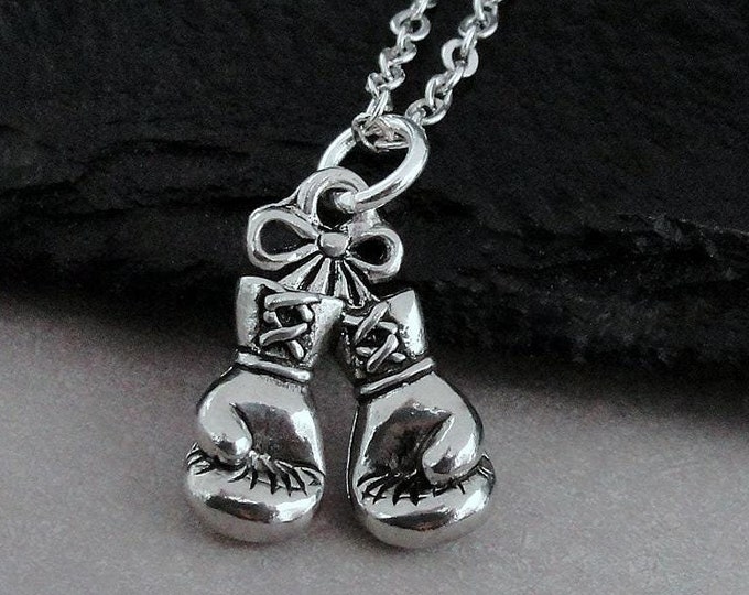 Boxing Necklace Necklace, Silver Plated Boxing Charm Necklace, Boxer Necklace, Fighter Necklace, Survior Necklace, Fighting Cancer GIft