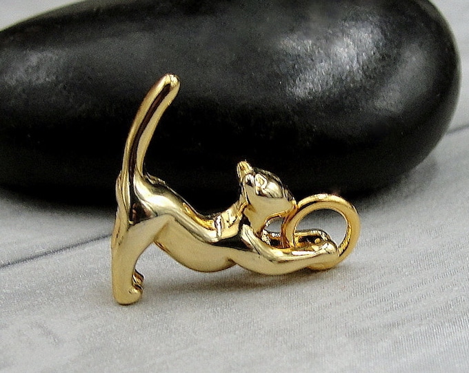 Gold Cat Charm, Stretching Cat Charm, Gold Cat Lady Charm, Crazy Cat Lady Charm, Cat Person Charm, Cat Lover Charm, Gift for Cat Lover