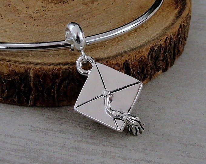 Graduation European Charm, Silver 3D Graduation Cap Dangle Charm, Grad Cap Charm with Bail, Class of 2023 Charm, Graduation Large Hole Bead