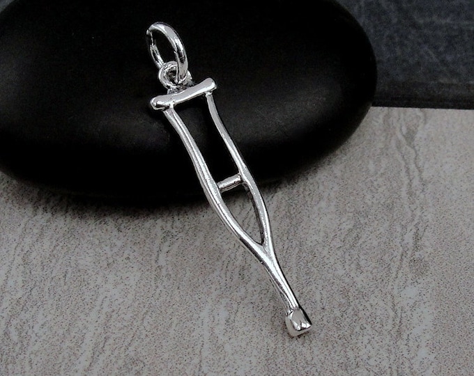 Crutch Charm, 925 Sterling Silver Crutches Charm for Necklace or Bracelet, Break a Leg Charm, Good Luck Charm, Medical Charm, Good Luck Gift
