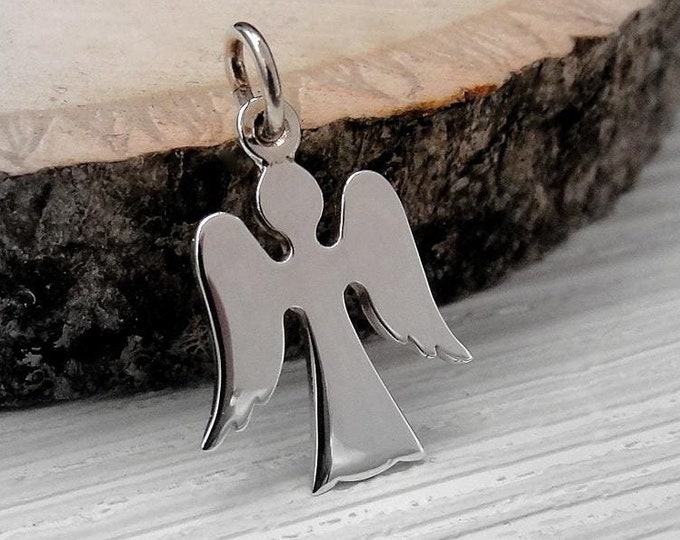 925 Sterling Silver Angel Cutout Charm, Angel Outline Charm, Angel Silhouette Charm, Silver Angel Charm, Guardian Angel Charm