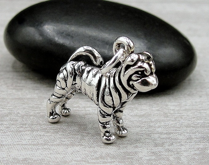 925 Sterling Silver 3D Shar-Pei Charm, Sharpei Charm, Shar Pei Charm, Shar Pei Pendant, Bracelet Charm, Shar-Pei Dog Gift Jewelry