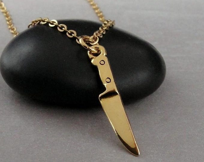 Miniature Knife Necklace, Gold Plated Knife Charm Necklace, Knife Jewelry, Chef Necklace, Baking Necklace, Gift for Chef, Gift for Baker