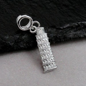 Leaning Tower of Pisa European Charm, Silver Tower of Pisa Dangle Charm, Bell Tower Charm with Bail, Italy Charm, Italy Gift, Italy Souvenir