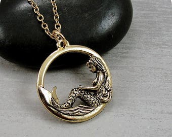 Mermaid Necklace, Gold Mermaid Charm Necklace, Mermaid Charm, Mermaid Jewelry Gift, Mermaid Lover Gift, Under the Sea Themed Jewerly