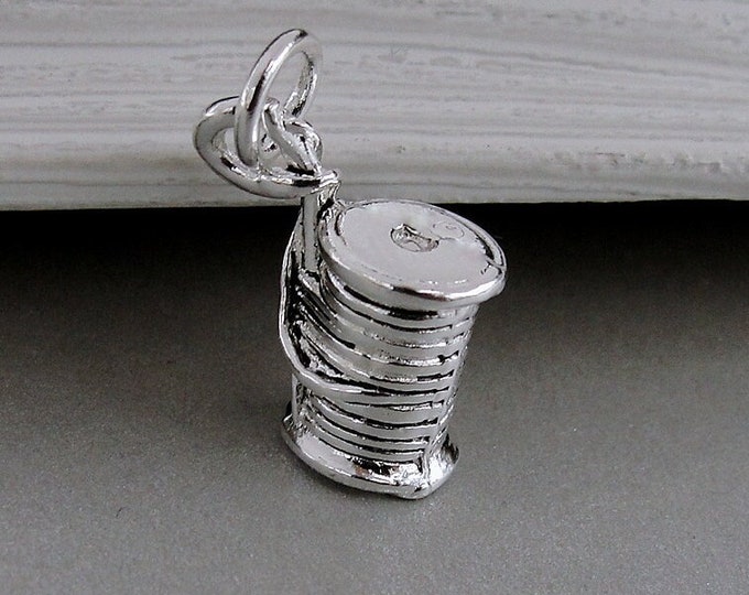 Sewing Charm, Silver Spool of Thread Charm for Necklace or Bracelet, Quilting Charm, Seamstress Charm, Sewing Gift, Sewing Jewelry