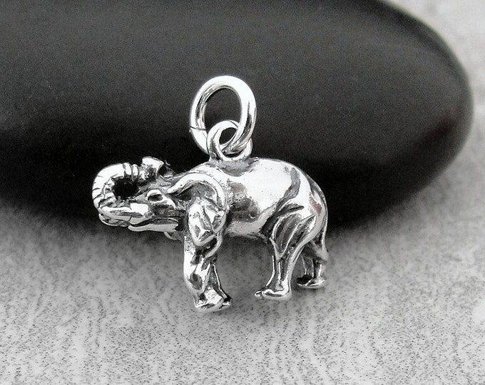 Sterling Silver Elephant Charm, 3D Elephant Necklace Charm, Zoo Charm, Elephant Jewelry, Bracelet Charm, Necklace Charm, Elephant Gift