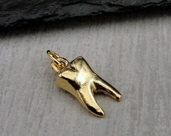 Gold Tooth Charm Gold 3D Tooth Charm for Necklace or Bracelet