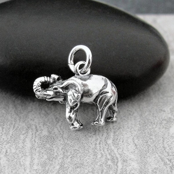 Sterling Silver Elephant Charm, 3D Elephant Necklace Charm, Zoo Charm, Elephant Jewelry, Bracelet Charm, Necklace Charm, Elephant Gift