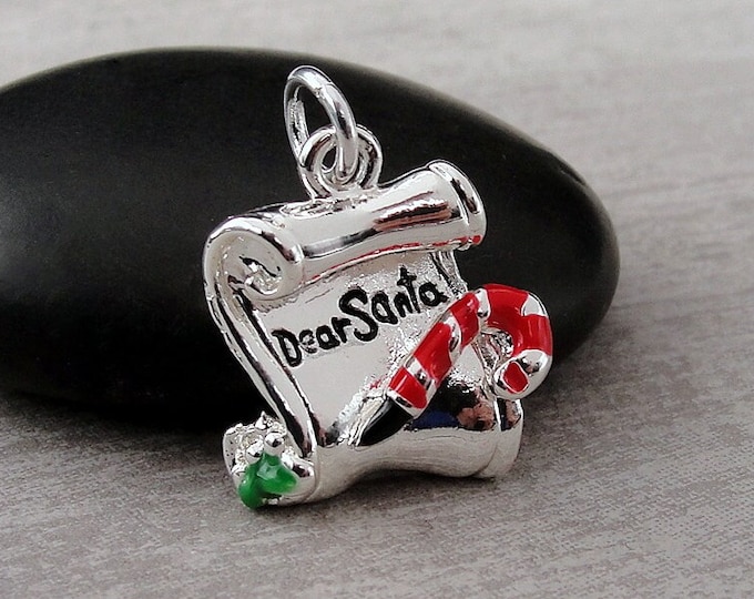 Silver Letter to Santa Charm, Dear Santa Charm, Christmas Charm, Santa Claus Charm, Christmas Themed Charms, Christmas Pendant