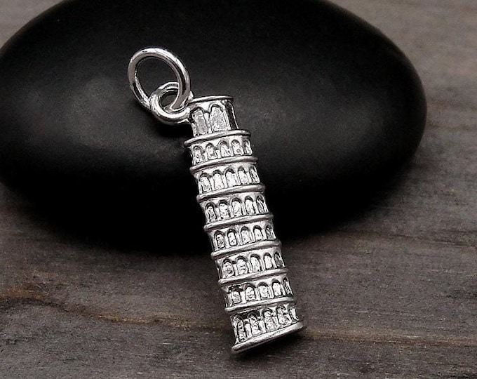 Leaning Tower of Pisa Charm, Silver Tower of Pisa Charm for Necklace, Bell Tower Charm, Italy Necklace, Italy Charm, Italy Souvenir