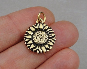 Sunflower Charm, Gold Sunflower Charm for Necklace or Bracelet, Gold Daisy Charm, Flower Charm Jewelry, Sunflower Garden Themed Jewelry Gift