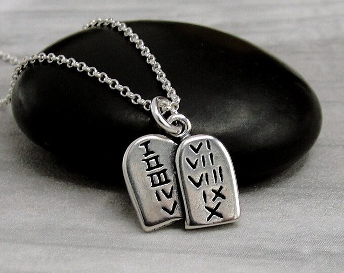 925 Sterling Silver Ten Commandments Necklace, 10 Commandments Charm, Religious Charm Necklace, Christian Religion Charm Jewelry