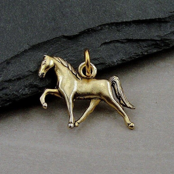 Gold Horse Charm, Tennessee Walking Horse Charm for Necklace or Bracelet, Trotting Horse Charm, Gold Pony Charm, Horse Lover Jewelry Gift