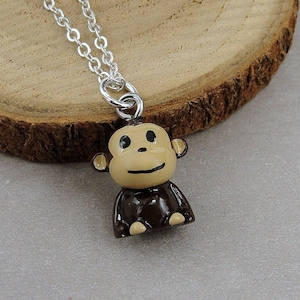 Cute Monkey Necklace, 3D Monkey Charm Necklace, Chimpanzee Necklace, Primate Necklace, Jungle Charm Necklace, Monkey Gift, Jungle Gift