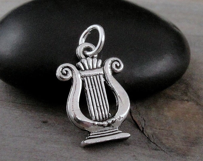 Silver Musical Lyre Charm, Greek Lyre Charm, Ancient Harp Charm, Greek Sorority Charm, Lyre Pendant Pendant, Greek Mythology Charm