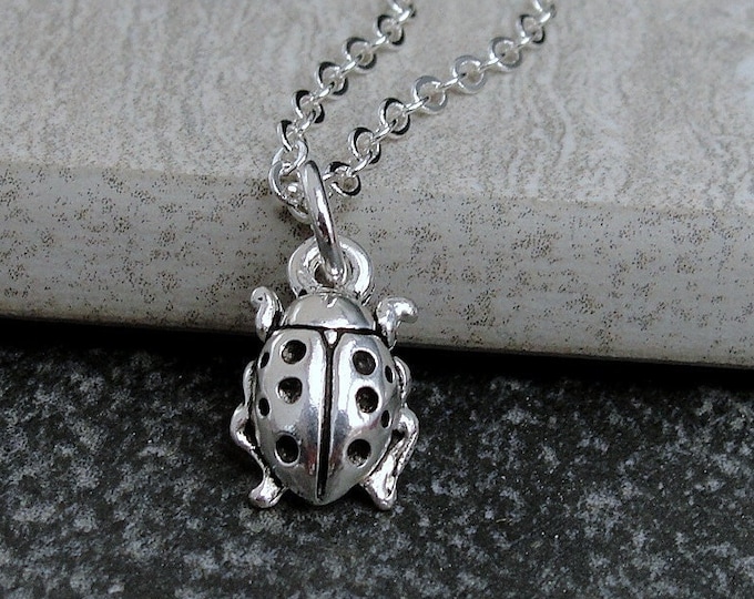Silver Ladybug Necklace, Tiny Ladybug Charm, Ladybug Pendant, Beetle Necklace, Ladybird Charm Necklace, Petite Ladybug Jewelry