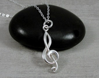 Sterling Silver Treble Clef Necklace, Treble Clef Charm, Treble Clef Pendant, Music Necklace, Music Teacher Gift, Music Student Gift