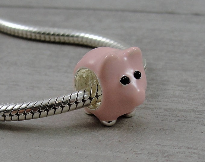 Pink Pig European Charm, Pig European Bead, Pig Bracelet Charm, Pot Bellied Pig Charm, Large Hole Bead, Big Hole Bead, Farm Animal Jewelry