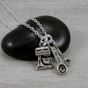 Back Halskette, Silber Halskette Mixer, Messlöffel Halskette, Geschenk für die Kochschule, Geschenk für Küche, Geschenk für Koch