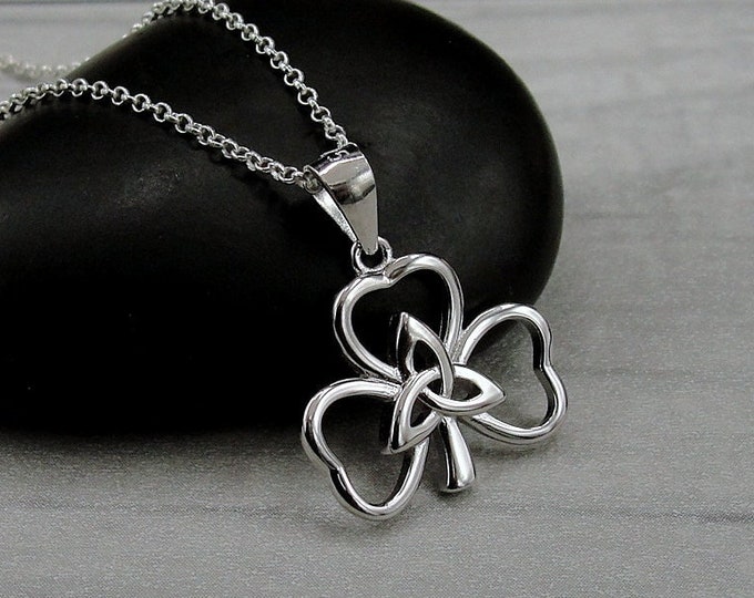 925 Sterling Silver Celtic Trinity Shamrock Necklace, Celtic Clover Charm Necklace, Trinity Clover Charm Necklace, Celtic Gift Jewelry