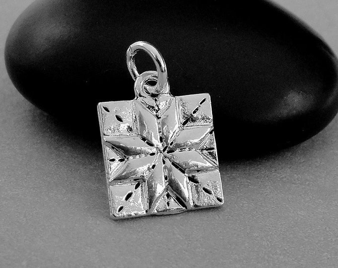 Quilt Block Charm, Silver Quilt Square Charm for Necklace or Bracelet, Quilt Patch Charm, Quilt Necklace Charm, Quilting Gift