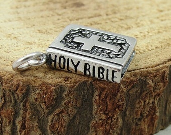 Holy Bible Charm, Sterling Silver 3D Bible Charm for Necklace or Bracelet, Church Charm, Religious Charm, Bible Gift, Bible Jewelry