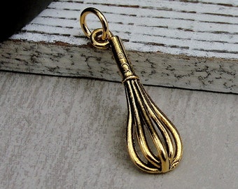 Whisk Charm, Gold Whisk Charm for Necklace or Bracelet, Baking Charm, Chef Charm, Cooking Charm, Kitchen Utensil, Culinary Themed Gift