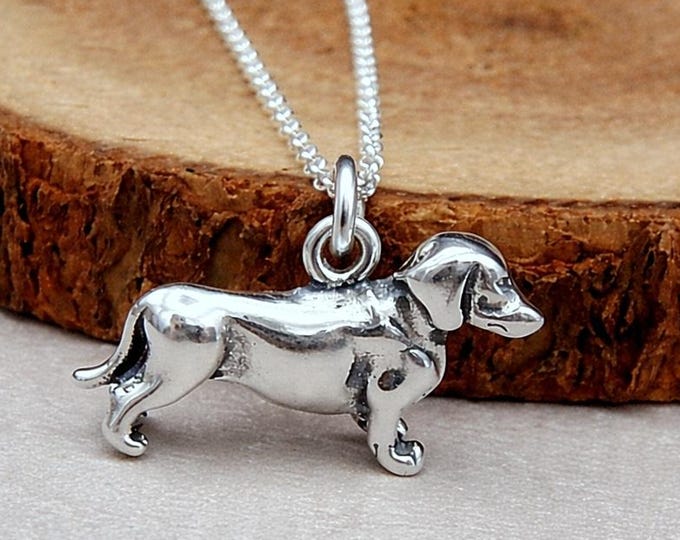 Dachshund Necklace, Sterling Silver 3D Dachshund Charm on a Silver Cable Chain, Doxen Necklace, Dachshund Gift, Dachshund Jewelry
