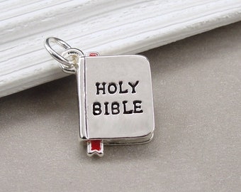 Holy Bible Charm, Silver Bible Necklace Charm, 3D Bible Cross Charm, Religious Charm, Religious Necklace, Religion Charm, Bible School Gift