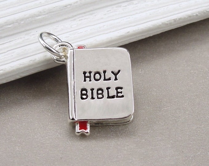 Holy Bible Charm, Silver Bible Necklace Charm, 3D Bible Cross Charm, Religious Charm, Religious Necklace, Religion Charm, Bible School Gift