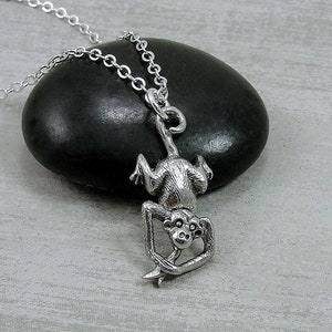 Monkey Necklace, Silver Plated Monkey Charm Necklace, Monkey with Banana Necklace, Zoo Animal Charm Necklace, Monkey Gift, Monkey Jewelry