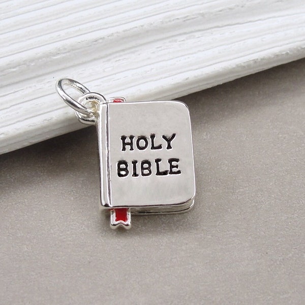 Holy Bible Charm, Silver Bible Necklace Charm, 3D Bible Cross Charm, Religious Charm, Religious Necklace, Religion Charm, Bible School Gift