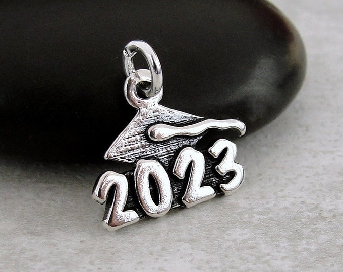 Sterling Silver 2023 Graduation Charm, 2023 Graduation Cap Charm, Class of 2023 Charm, Necklace Charm, Bracelet Charm, Graduation Gift