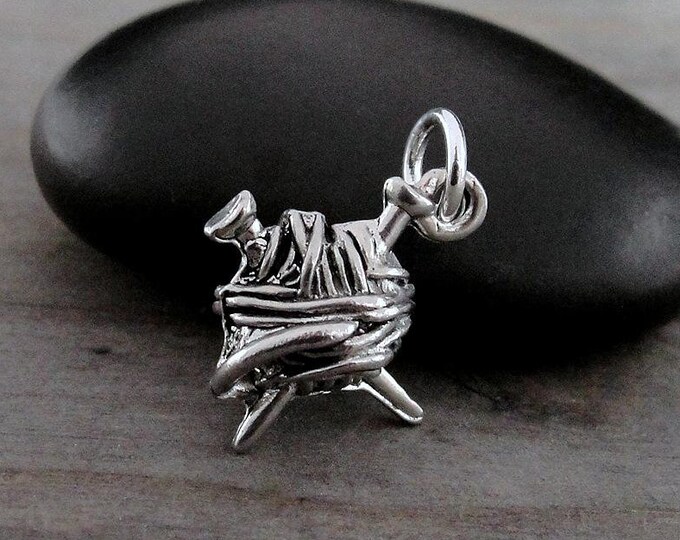 Yarn and Knitting Needles Charm, Ball of Yarn Charm for Necklace or Bracelet, Yarn Ball Charm Necklace, Knitting Charm, Knitting Gift