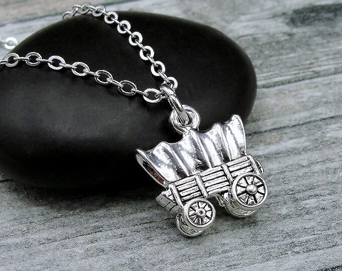 Covered Wagon Necklace, Silver Plated Conestoga Wagon Charm Necklace, Old West Necklace, Covered Wagon Charm, Prairie Schooner Necklace