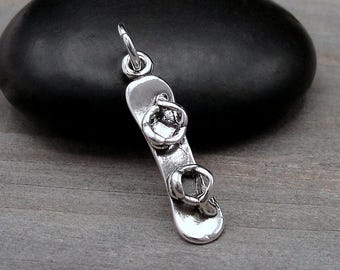 Sterling Silver Snowboard Charm for Necklace or Bracelet, 3D Snowboarding Pendant, Gift for Snowboarder