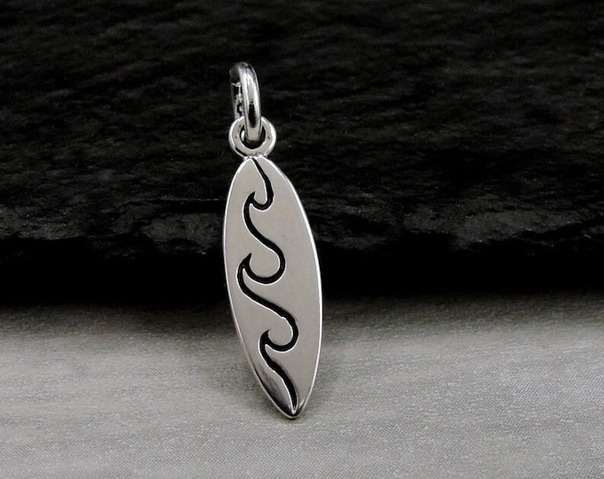 Sterling Silver Surfboard Charm, Tiny Surfboard Pendant, Surfing Charm, Bracelet Charm, Necklace Charm, Ocean Beach Themed Jewelry